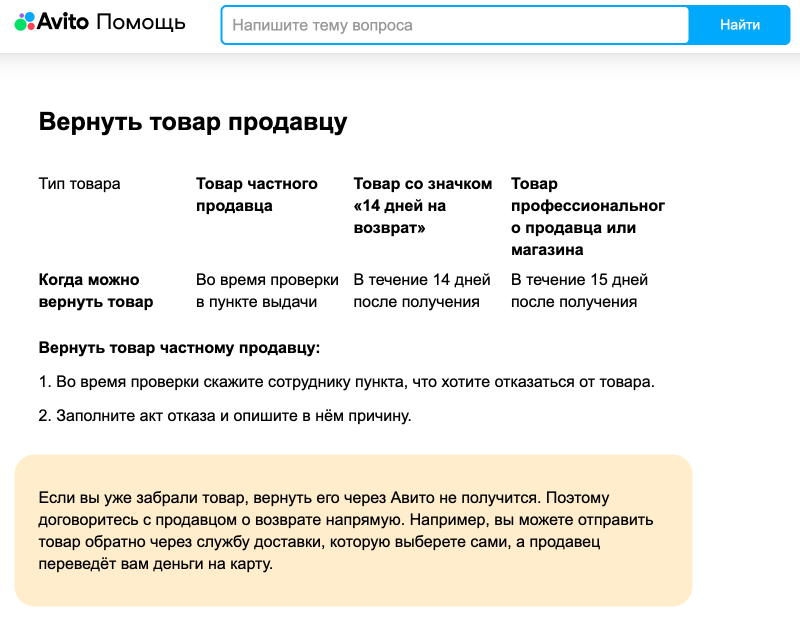 Можно ли вернуть товар купленный на Авито?